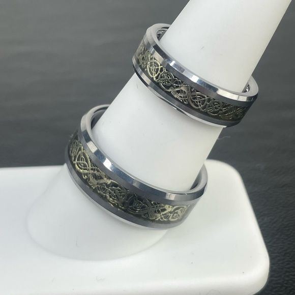 His and Hers Tungsten Carbide Celtic Dragon Bands - Picture 4 of 11